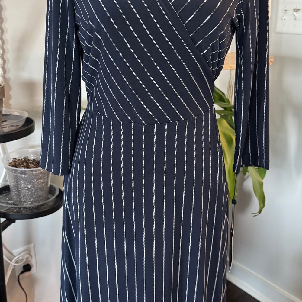 Tommy Hilfiger Navy and White Striped Long Sleeve Dress